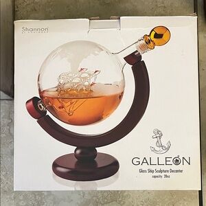 SHAN Glass Ship Decanter with Mahogany Stand